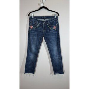 Driftwood‎ Women's Size 26 Blue Floral Embroidered Distressed Denim Jeans